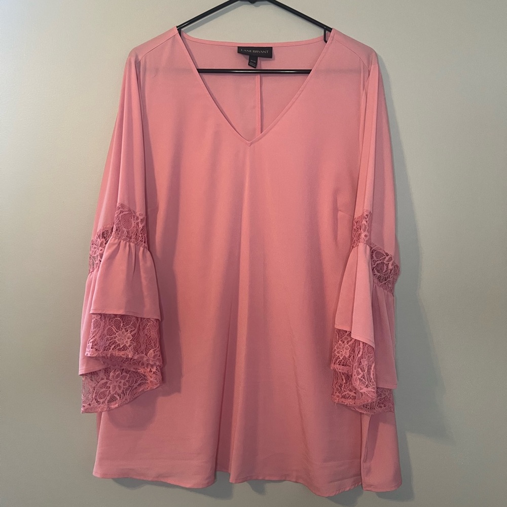Lane Bryant - Pink Layered Lace Bell Sleeve Top (18/20)